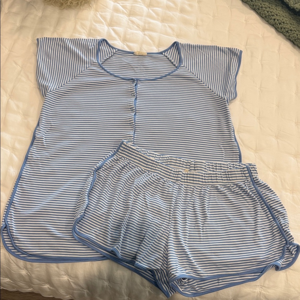 Lake Maternity Blue and White Striped Pajama Set
